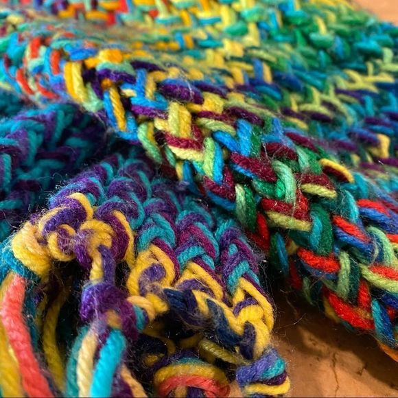 vtg 80s•handknit scarf chunky multicolored - Picture 5 of 5